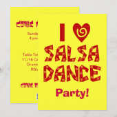 I Love Salsa Dance Custom Dance Party Invites Kaart (Voorkant / Achterkant)