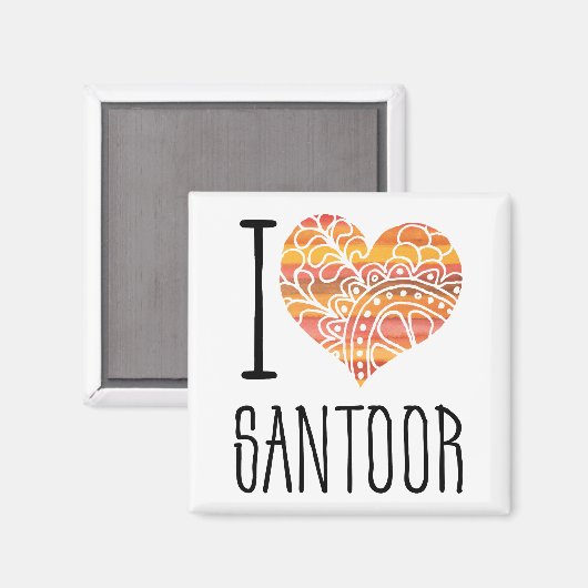 I Love Santor Oranje Mandala Heart Magneet (Voorkant / Achterkant)