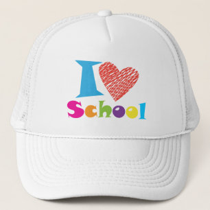 I Love School Back to School Cartoon Afstuderen Trucker Pet