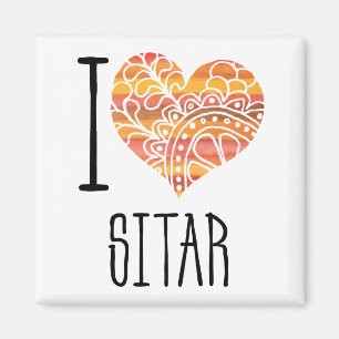 I Love Sitar Oranje Mandala Heart Magneet