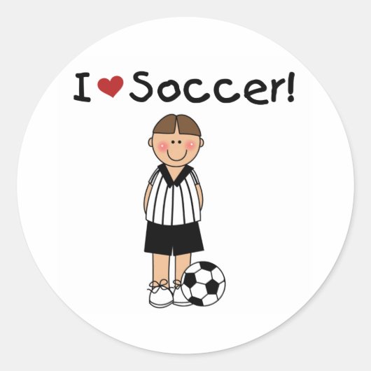 I Love Soccer Ronde Sticker (Voorkant)