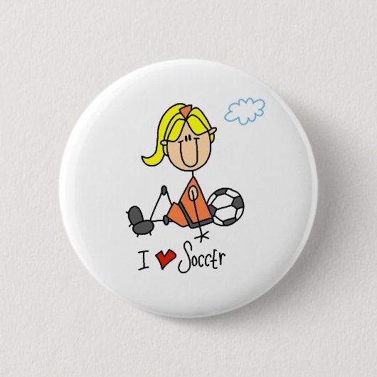 I Love Soccer Stick Figuur Button (Voorkant)