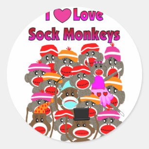 "I LOVE SOCK MONKEYS" Cadeaus Ronde Sticker
