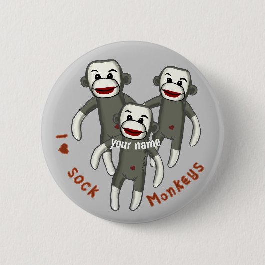I Love Sock Monkeys Ronde Button 5,7 Cm (Voorkant)