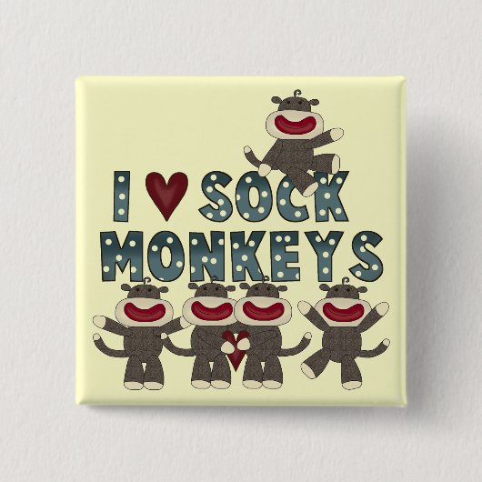 I Love Sock Monkeys Tshirts and Gifts Vierkante Button 5,1 Cm (Voorkant)