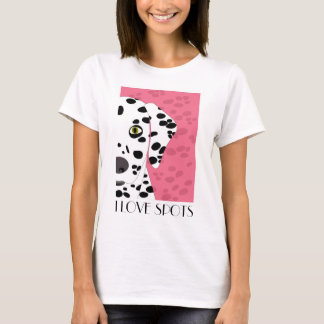 "I Love Spots" - Roze, zwarte witte Dalmatian T-shirt