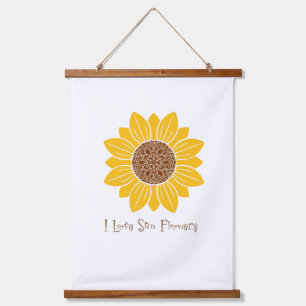 I Love Sun Flowers Wood Topped Wall Tapestry Hangend Wandkleed