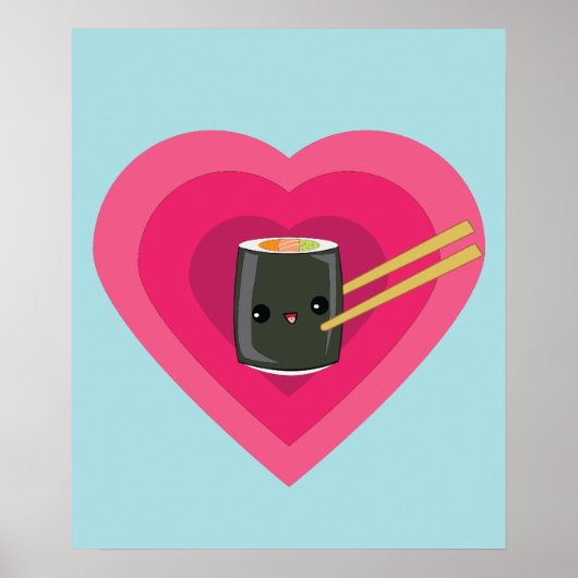 I Love Sushi Kawaii Sushi Roll poster (Voorkant)