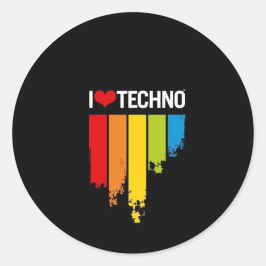I Love Techno Ronde Sticker (Voorkant)