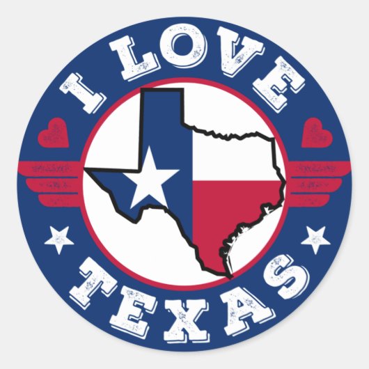 I Love Texas State Map and Flag Ronde Sticker (Voorkant)