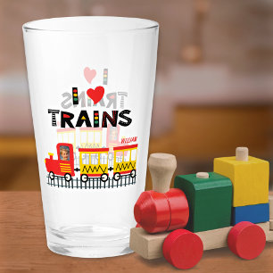I Love Trains Colorful Kinder Photo and Name Glas