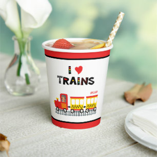 I Love Trains Colorful Kinder Photo and Name Party Papieren Bekers