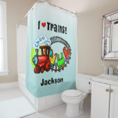 I Love Trains Personalized Transportation Douchegordijn (In situ)