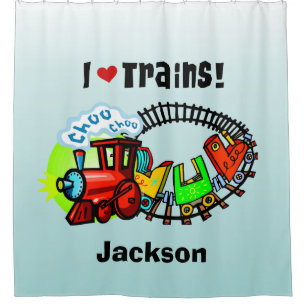 I Love Trains Personalized Transportation Douchegordijn