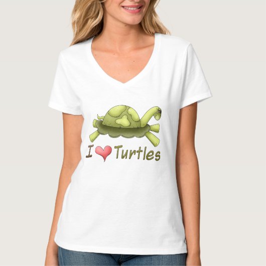 I Love Turtles cartoon womens t-shirt (Voorkant)