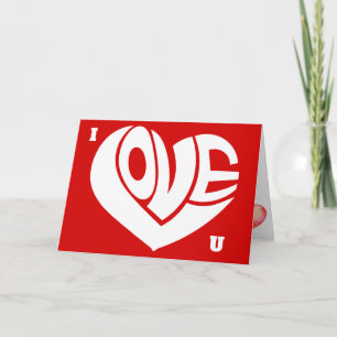 I Love U Retro Love Heart Text Typography Kaart