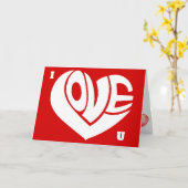 I Love U Retro Love Heart Texte Carte de typograph (Fleur jaune)