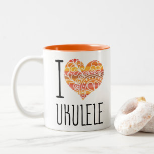 I Love Ukulele Oranje Mandala Heart Tweekleurige Koffiemok