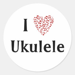 I Love Ukulele Rode Hart van Muzieknoten Ronde Sticker
