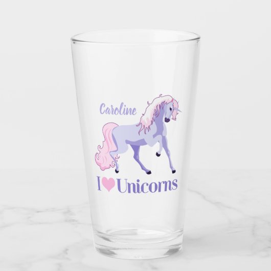 I Love Unicorns Cute Custom Unicorn Glas (Voorkant)