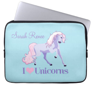 I Love Unicorns Personalized Laptop Sleeve