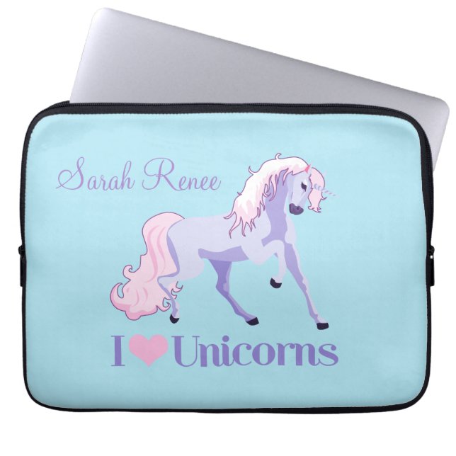 I Love Unicorns Personalized Laptop Sleeve (Voorkant)