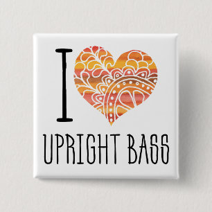 I Love Upright Bass Oranje Mandala Heart Vierkante Button 5,1 Cm