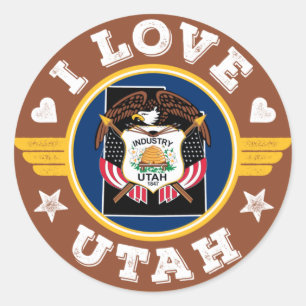 I Love Utah State Flag and Map Ronde Sticker