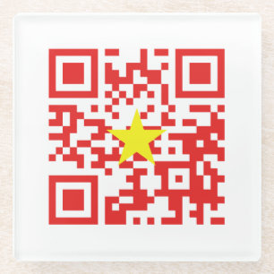 I Love Vietnam (Tôi Yêu Viboyt Nam) Flag QR Code Glazen Onderzetter