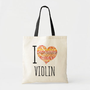 I Love Violin Oranje Mandala Heart Tote Bag