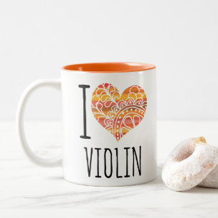 I Love Violin Oranje Mandala Heart Tweekleurige Koffiemok