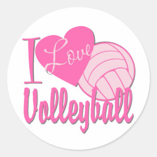 I Love Volleyball Pink Ronde Sticker