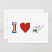 I Love West Virginia Shaped State Flag and Heart Briefkaart (Voorkant / Achterkant)