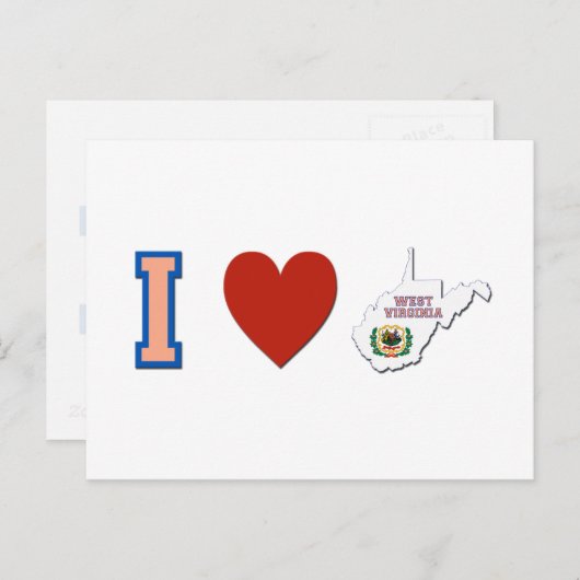 I Love West Virginia Shaped State Flag and Heart Briefkaart (Voorkant / Achterkant)