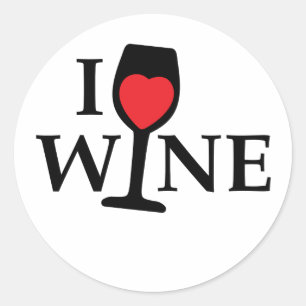 i love wine, ik hou van wijn met rood hartje ronde sticker