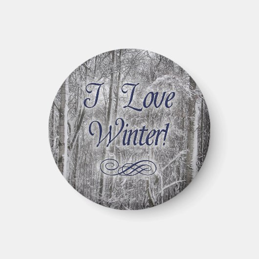 "I Love Winter" Arbres couverts de neige Magnet (Devant)