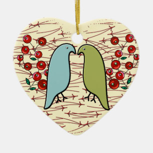 I Love Winter Birds and Berries Personalized Keramisch Ornament