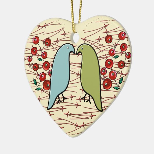 I Love Winter Birds and Berries Personalized Keramisch Ornament (Links)