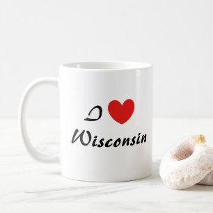 I Love Wisconsin Coeur Typographie Coffee Mug