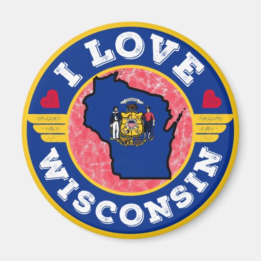 I Love Wisconsin State Map and Flag Magneet (Voorkant)