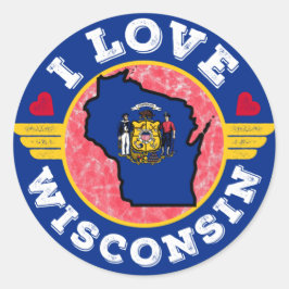 I Love Wisconsin State Map and Flag Ronde Sticker