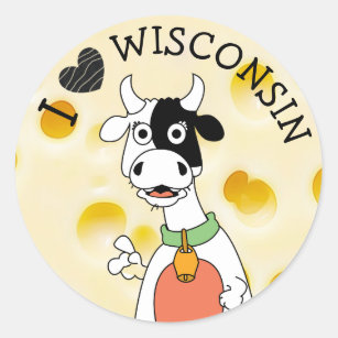 I Love Wisconsin Swiss Cheese and Cow Stickers