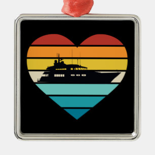 I Love Yacht Kapitein Ship Retro Sunset Metalen Ornament