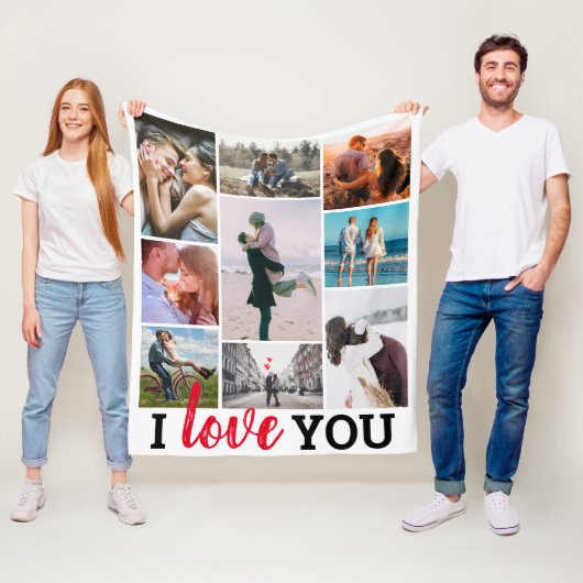 'I Love You' 9 Foto Collage Fleece Deken (In situ)