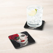 I Love You | Beautiful Woman with Red Rose Bier Onderzetter (Rechterzijde)