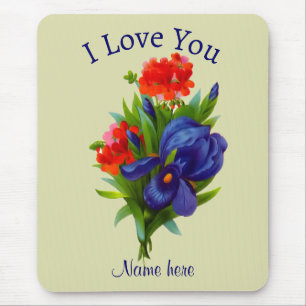 I Love You Blue Iris Bloemenboeket Gepersonaliseer Muismat