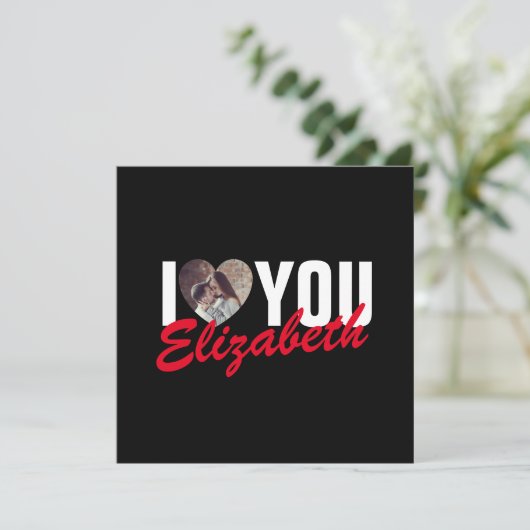 I Love You Custom Foto Hart en Naam Bedankkaart (Staand voorkant)