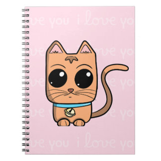 I Love You, Cute Caramel Cat Illustration Art Prin Notitieboek