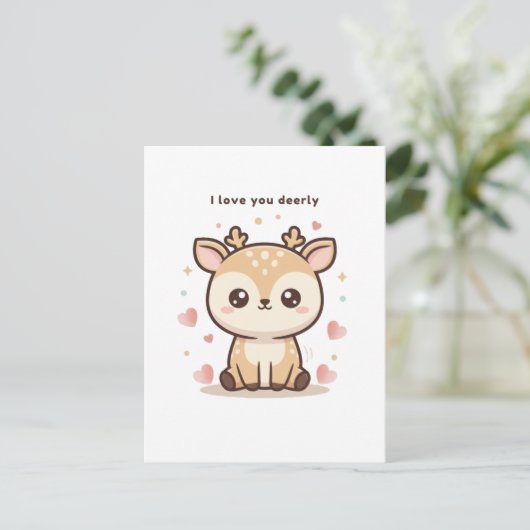 I Love You Deerly Cute Puchi Dōshi Deer Christma Briefkaart (Staand voorkant)