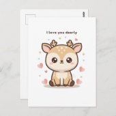 I Love You Deerly Cute Puchi Dōshi Deer Christma Briefkaart (Voorkant / Achterkant)